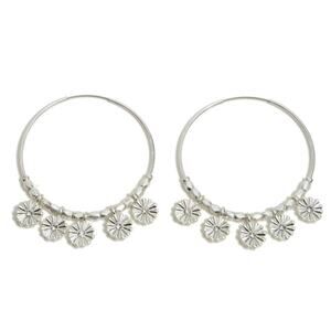 Flower Beaded Hoop Earrings – Worn Silver